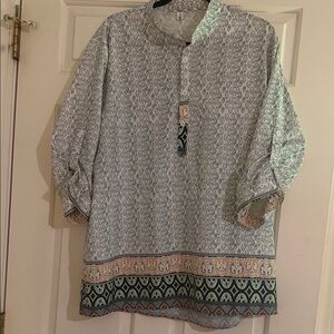 Patterned Tunic Top with Tassel